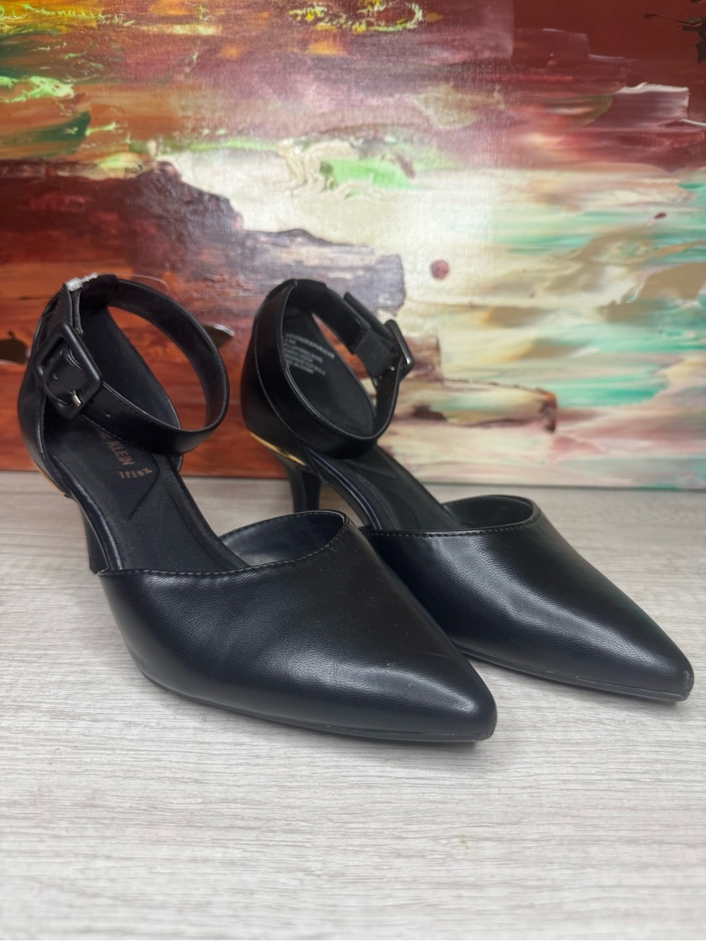 Anne Klein Iflex Black Pointed Toe Ankle Strap Heels Size 6.5 - Picture 5 of 10